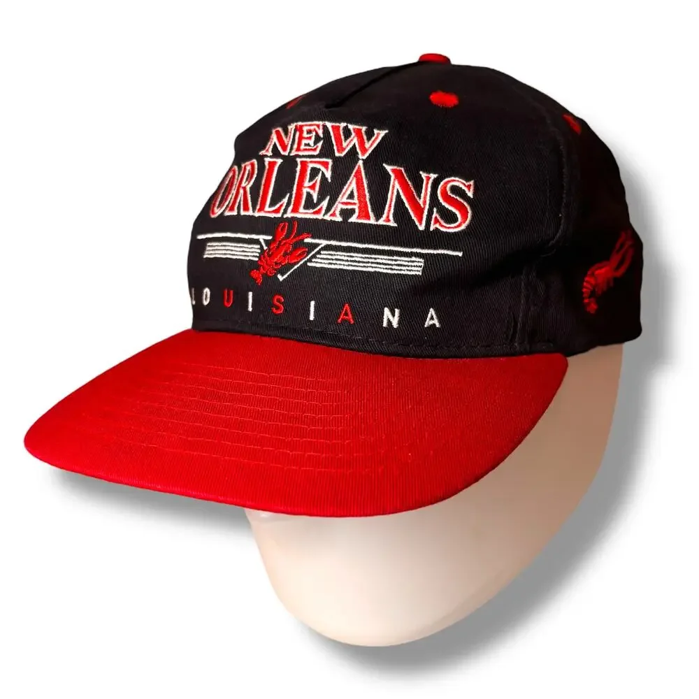 Vtg 90s NEW ORLEANS Louisiana Snapback Hat Cap Embroidered Black Red MINT